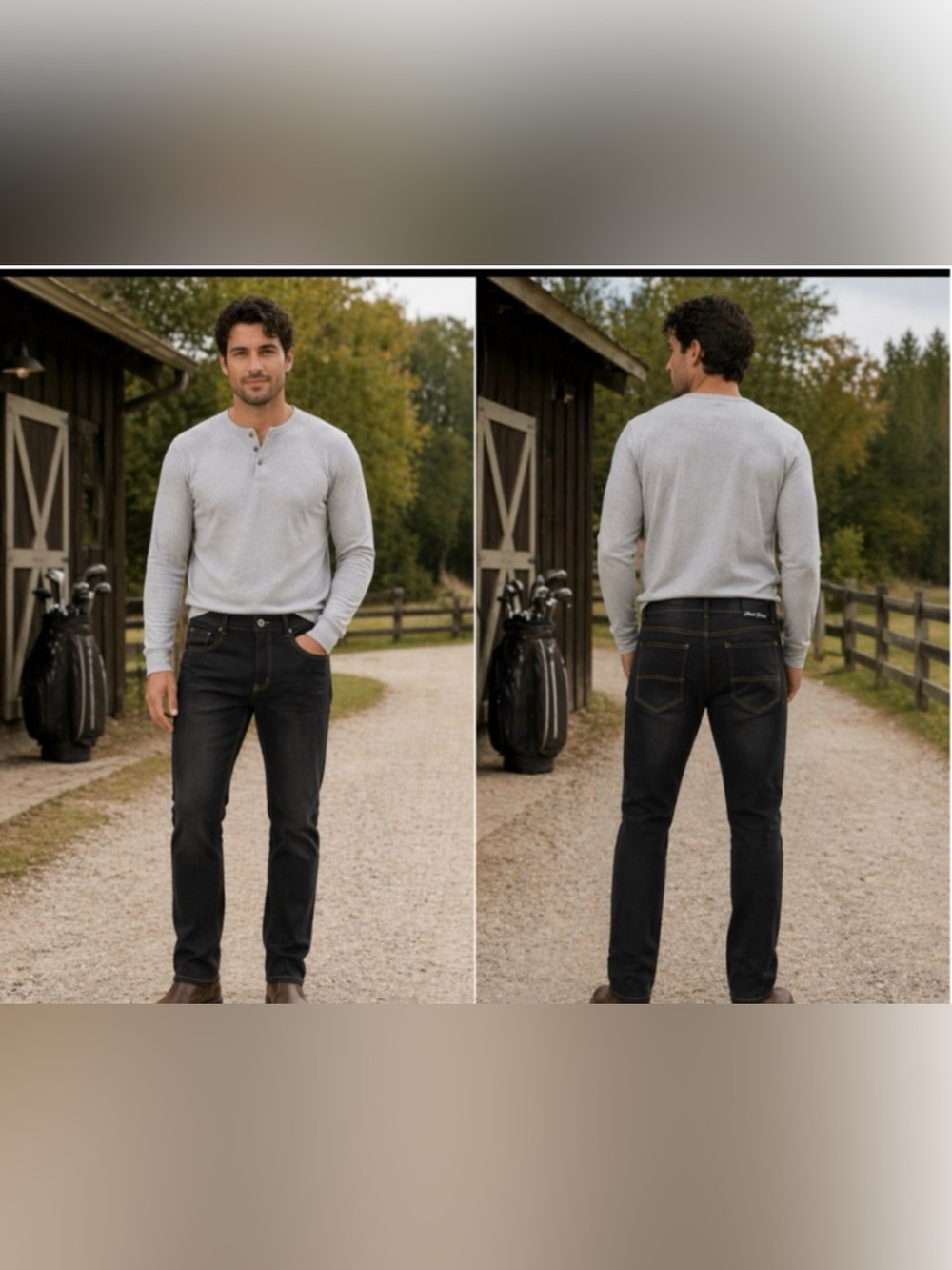 Phat Farm Men's Slim Straight Jeans in Black-Denim with Contrast Stitching